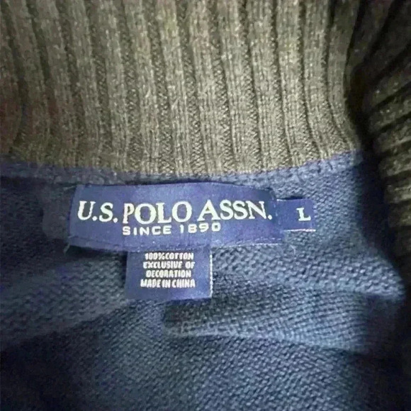 U.S. Polo Assn. Men's Blue Quarter Zip Pullover Sweater Size L - Picture 8 of 9